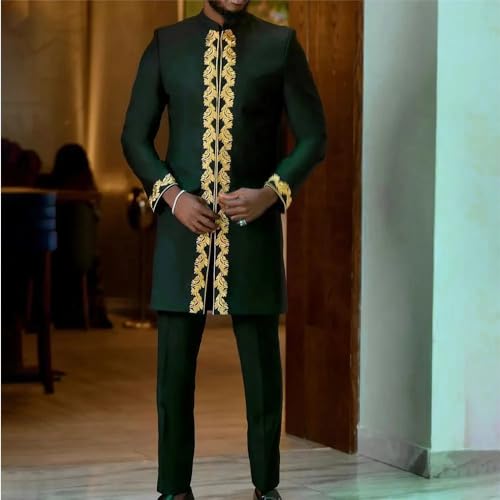 Mens Africa Suit 2 Piece Set Long Sleeve Print Dashiki and Pants Outfit Traditional National Wedding Party Suits4