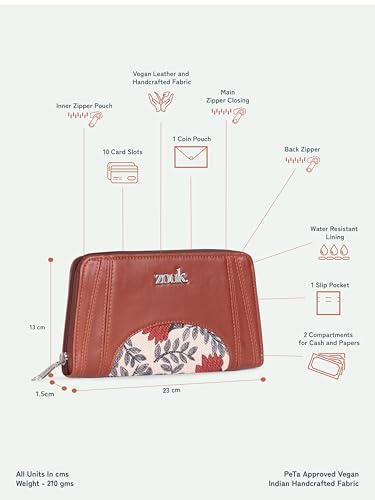 Image of ZOUK Arika Zipper Wallet for Women | Card Holder Wallet with 10 Card Slots, Coin Pouch & Cash Compartments | Purse for Women Stylish | Fits Phones up to 6.7 inch | Nawabi Couture