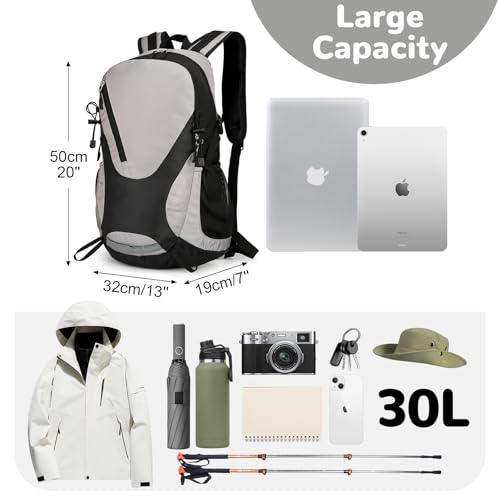 Mochila para senderismo impermeable 30L con correa para pecho gris miniatura 2