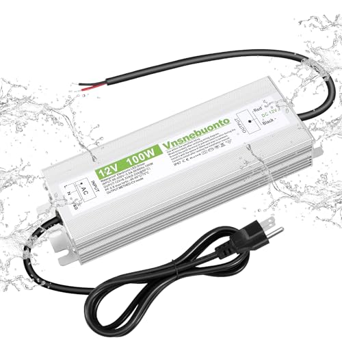 12V Power Supply 100W, 90-250V AC to 12V DC 8.33A Converter, IP67 Waterproof LED Driver, 12 Volt Low Voltage Transformer, Adapter with 3 Pin Plug for LED Light, Outdoor Indoor Use