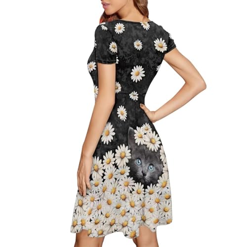 Image of AFPANQZ Womens Casual Summer Lightweight Vintage Dress Short Sleeve Midi Dress Knee-Long Luxury Formal Dress