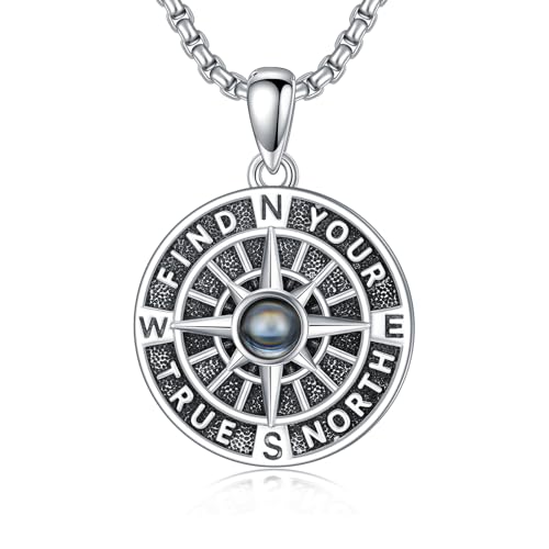 Collier boussole homme femme argent 925 fini hypoallergénique 22mm