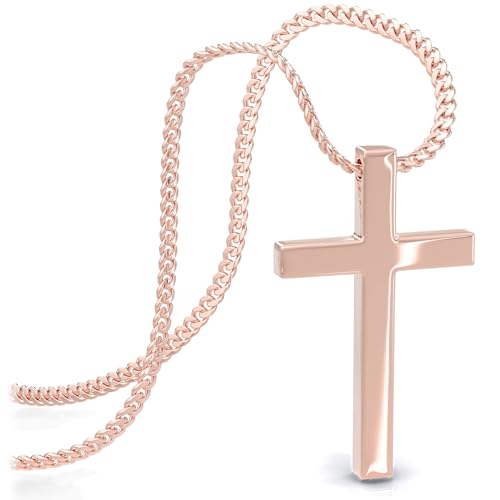 SERASAR Cross Necklace for Women Simple Ladies Charm Stainless Steel Non Tarnish Waterproof Cute Dainty Trendy Chain Pendant Religious Christian Baptism Faith Jewelry Jesus Gifts Rose Gold