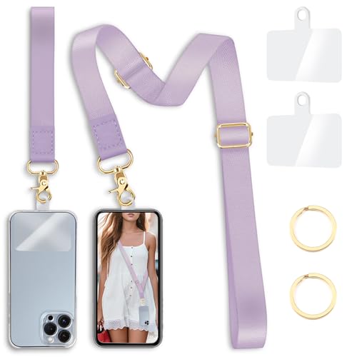 Image of Yonlevres Phone Lanyard Crossbody Strap Wrist Neck Adjustable Women Lilac | Fit Cell Phone Keys and ID Badges, Travel and Daily Use, Hands-free, Work with Full-coverage Phone Case, 2 Tether Tabs, Gifts