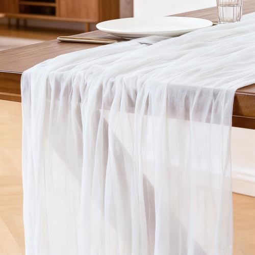 Käsetuch Tischläufer Milchweiß, 300 x 90 cm Boho Gaze Tischläufer Cheesecloth Läufer für Hochzeit, Geburtstagsfeiern, Babypartys, Weihnachten und Silvester von Tisch Dekoration