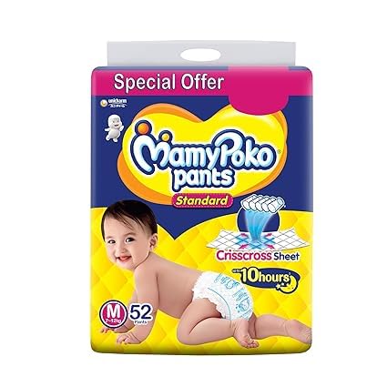 UHENG Mamypoko Pants Standard Baby Diapers, Medium(M), 52 Count, 7-12Kg Clear