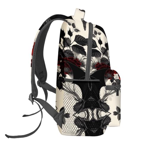 Bat and Rose Pattern Backpack Travel Backpacks Laptop Rucksack,School Bookbag for Women Kids Boys Girls,Gothic Floral Back Pack Accessories Bags,Ideal Gifts for Work, Outdoor Adventures3