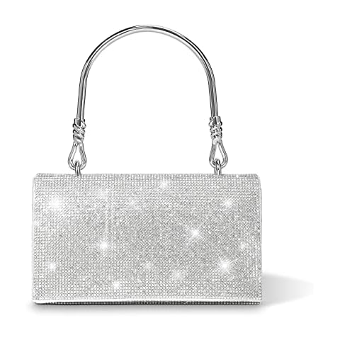 Rhinestone Clutch Bag for Women Chic Evening Handbag Glitter Shiny Crystal Dinner Purses for Party Prom Wedding (Silver) Cover