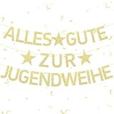 Jugendweihe Girlande, Jugendweihe Deko, Alles Gute zur Glitzer Gold Deko Banner, Hängedeko für Foto Hintergrund, Mädchen und Jungen
