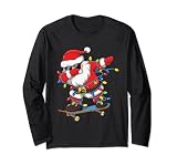 Dabbing Weihnachtsmann Skateboard Weihnachtsbaum Lichter Langarmshirt