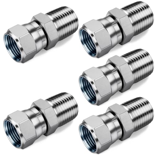 Image of Straight Hydraulic Hose Adapter Fittings, 6505-06-06 3 /8 inch Male (3 /8-18 NPTF) x 3 /8 inch Female JIC 37 Swivel (9 /16-18 UNF) Connectors x 5 pack