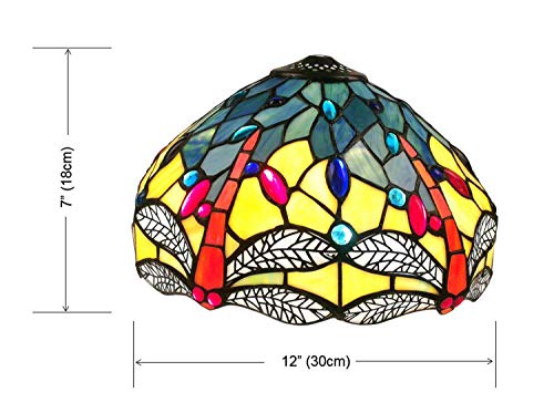 NOSHY Premium Tiffany Style Dragonfly Stained Glass Replacement Lampshades Only, SH-043, 12-Inch Diamater, Exclusion Accessories, Pack of 1