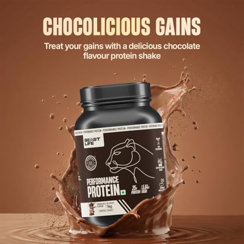 Image of BeastLife Performance Yeast Protein Powder | 25g Protein | Chocolate |NABL Lab Certified | High Absorption for Muscle Growth |Smooth & Light, Easy to Digest with Ultrasorb Tech|5.64g BCAA | Best For Gut | Beta Glucan | Improves Immune Function | 1 Kg