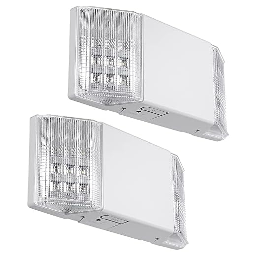 TORCHSTAR LED Emergency Lighting, Commercial Emergency Lights with Battery Backup, UL Listed, Two Heads, AC 120/277V, Hardwired Emergency Exit Light Fixture for Business, Home Power Failure, Pack of 2