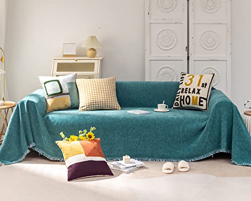 Mxaeyr 2 Pcs Sectional Couch Covers, Boho Sofa Covers With Fringes For Living Room, Teal Green Couch Cover For Sectional Sofa L Shape 1 Chaise And 3 Seat (Large，71"X102+71"X118") #TOP3