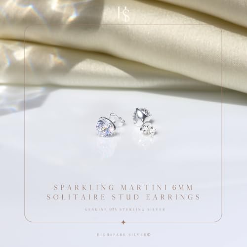 Image of HIGHSPARK 925 Silver inchSparkling Martini inch Solitaire Earrings | 92.5 Sterling Silver and Diamond like Brilliance Sparkling Zirconia | Lovely Gift
