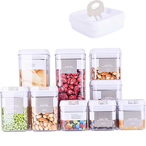 DRAGONN 9 Piece Airtight Food Storage Container Set with Labels, Pantry Organization and Storage, Keeps Food Fresh, Big Sizes Included, Durable, BPA Free Containers, DN-KW-FS09