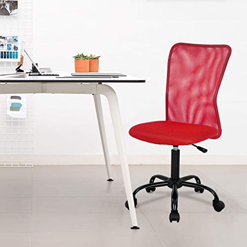 Home Office Chair Mid Back Mesh Desk Chair Armless Computer Chair Ergonomic Task Rolling Swivel Chair Back Support Adjustable Modern Chair With Lumbar Support (Red) #TOP5