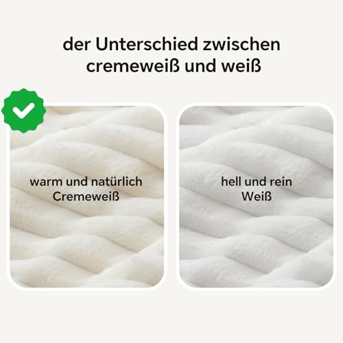 BEDELITE Kuscheldecke Flauschig Decke Klein - weiche Flanell Decken Elfenbein Weiß 125x150 für Sofa, Deko Streifen Cord Fleecedecke Weiss als Sofaüberwurf für Wohnzimmer, Throw Blanket Wide Use