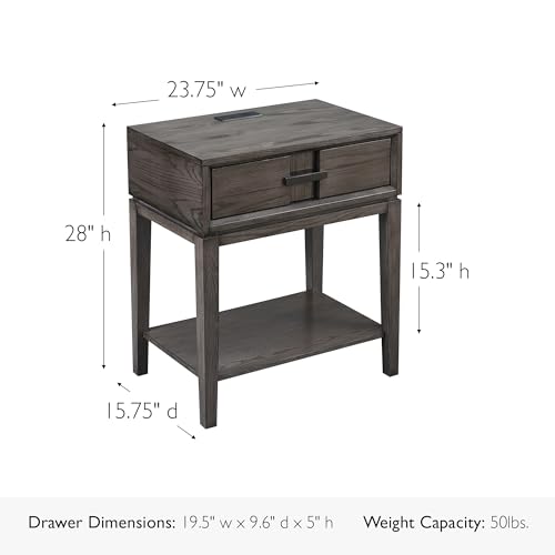Image of Leick Home Vallort Nightstand Side Table, 24 inch, Smoke Gray