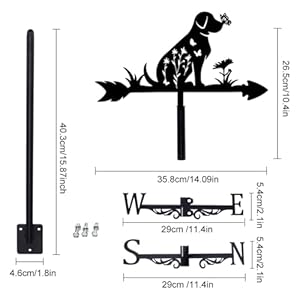 Superdant dog weather vane dog flower butterfly metal weathervanes wind direction indicators black metal wind vanes signs for roof mount farmhouse ourdoor yard shed decoration  urban country home decor