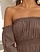 ZESICA Women's 2025 Boho Sexy Off Shoulder Long Sleeve Smocked High Waist Side Split Flowy A Line Tiered Long Maxi Dress,Coffee,Medium
