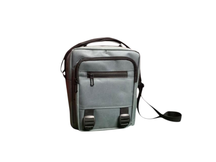 sling bag ||cross bage || with multiple compartments, grey nylon, adjustable shoulder strap, front buckle design