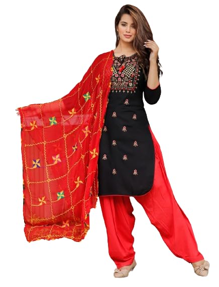 Womens Rayon Readymade Embroidery Work Kurta Patiala Dupatta Sets...