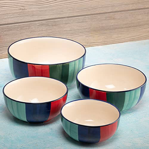 HS HINDUSTANI SAUDAGAR Ceramic Multicolour Rain Blue Handpainted Contemporary Serving Bowl Set of 4 ( 1000 ml , 750 ml , 500 ml and 350 ml )