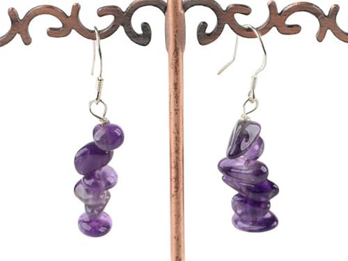 Amethyst Earrings Silver For Women Tumbled Stone Earrings Stacked Small Dangle Raw Crystal Earrings Lightweight Everyday Drop Earrings February & December Birthstone Anniversary Gift #TOP28