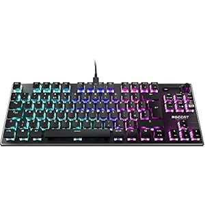 Roccat Vulcan TKL (UK Layout) Mechanical PC Gaming Keyboard, Tenkeyless, Linear Titan Switch, Per-Key AIMO RGB Lighting, Anodized Aluminum Top Plate and Detachable USB-C Cable, Black