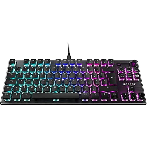 Roccat Vulcan TKL (UK Layout) Mechanical PC Gaming Keyboard, Tenkeyless, Linear Titan Switch, Per-Key AIMO RGB Lighting, Anodized Aluminum Top Plate and Detachable USB-C Cable, Black