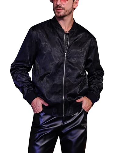 ODIZLI Men's Bomber Jacket Long Sleeve Zip Up Jacket Windbreaker 70s Disco Night Party Nightclub Jackets