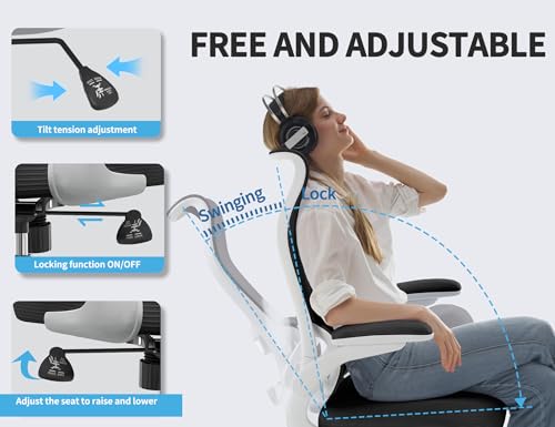 Image of TRALT Office Chair Ergonomic Desk Chair - Gaming Chair with Lumbar Support | 330 LBS Home Office Desk Chairs , Reading Chair with Flip-up Armrests, Comfortable Computer Chairs (1, White Black)