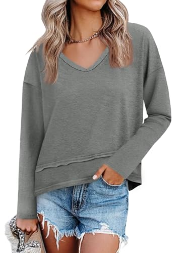 Image of Cicy Bell Womens Long Sleeve T Shirts V Neck Casual Flowy Tops Fall Fashion Loose Fit Basic Tees