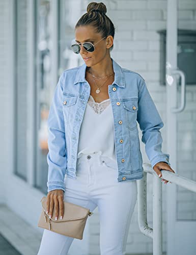 luvamia Women's Basic Button Down Stretch Fitted Long Sleeves Denim Jean Jacket - Image 4