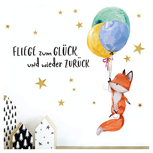 Little Deco Kinderzimmer Wandtattoo Fuchs & Spruch Fliege zum Glück I 87 x 50 cm (BxH) I Luftballons Wandbilder Deko Babyzimmer Junge Wandsticker Kinder DL206-1