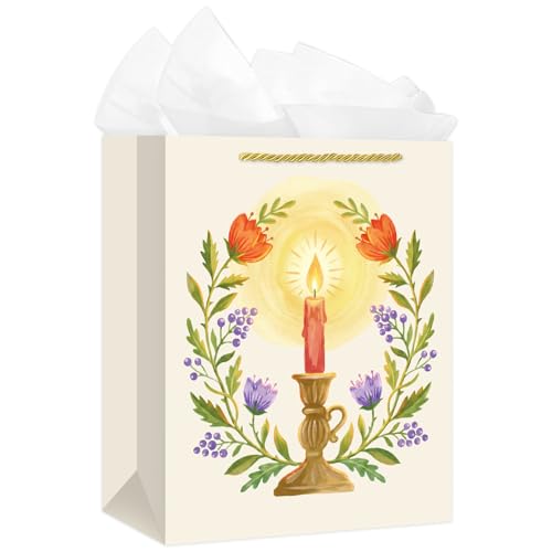 FLYAB Religious Gift Bags 11.5'' Baptism Gift Bags with White Tissue Paper Gifts Bags for Baby Shower First Communion Christian Birthday Party Favors