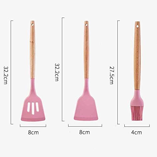 Küchenutensilien-Set Pfannenwender Silikon-Küchenwerkzeug-Set Kochutensilien-Set Pfannenwender Schaufel Suppenlöffel mit Holzgriff Spezielles hitzebeständiges Design