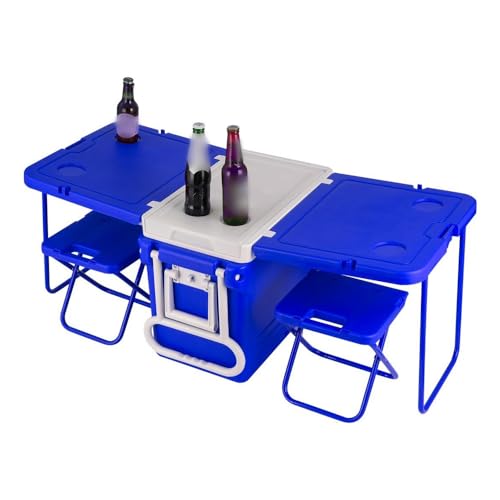 Nevera con Ruedas para Picnic con Mesa y Silla, Nevera con Ruedas, Hielera, Caja Portátil de Aislamiento Térmico, Grande, Fácil de Transportar (con Mesa y sillas)