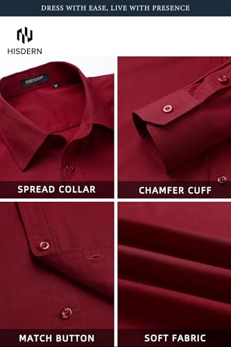 Image of HISDERN Mens Dress Shirt with Tie Pocket Square Set Classic Button Down Shirt Matching Tie Long Sleeve Shirts