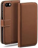 moex Étui de protection à rabat pour iPhone 5S/5/SE (2016), en cuir synthétique, avec compartiment pour cartes, marron selle