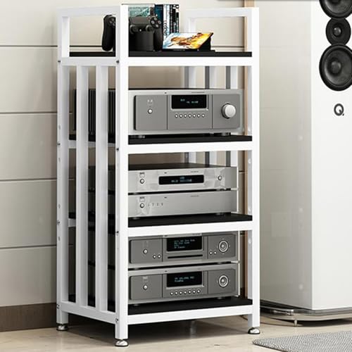 Supporto per archiviazione multimediale, da pavimento, per soggiorno, sala giochi o studio di registrazione, facile da montare, design elegante, salvaspazio, per CD, DVD e console di gioco