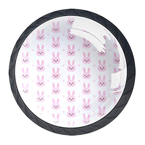 jiuronga 4 pcs Glass Cabinet Knobs Crystal Drawer Pulls 35 mm Door Handles for Kitchen, Bathroom, Nursery Cabinet, Dresser and Cupboard Pink Bunny