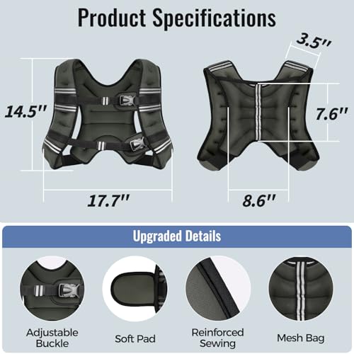 Image of Zeerun Weighted Vest, 6lb /8lb /10lb /12lb /15lb /18lb /20lb /24lb /30lb for Men Women, Reflective Stripe Adjustable Buckle, Comfortable Durable Rucking Vest for Walking Running Strength Training