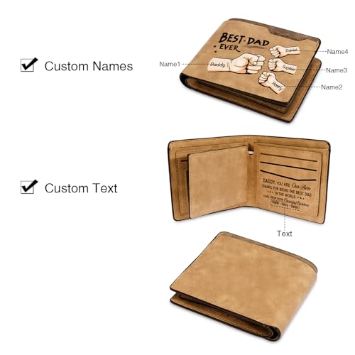 Custom Leather Name Wallet for Dad - Personalised Best Dad Gift - Father's Day Gifts for Daddy Husband (browm-4 name)2