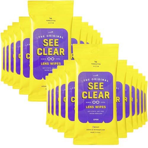 Image of See Clear Original Lens Cleaning Wipes - Pre-Moistened Eyeglass & Screen Cleaning Cloth Towelettes - Streak Free, Scratch Free Lens & Electronic Screen Cleaner - 24 Resealable Packs of 16 (384 Wipes)