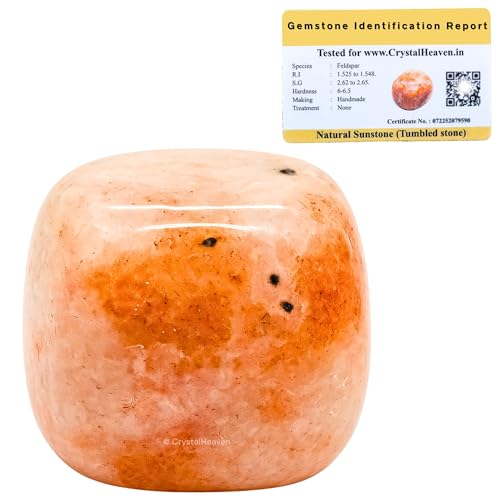 Image of Certified Sunstone Crystal Healing Tumbled Stone, Natural Polished Crystals for DIY Crafts, Manifestation, Meditation, Pooja Feng Shui and Reiki Healing (30 Grams)