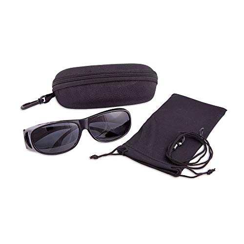 maxVitalis Sonnenüberbrille UV400, Überziehbrille für Brillenträger, Polarisiert, inkl. Brillenband, Etui und Schutzbeutel, Unisex, ultraleicht, schwarz