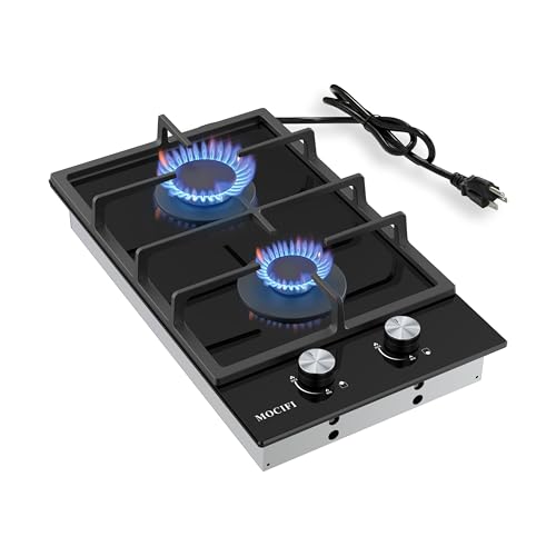 MOCIFI 2 Burner Gas Cooktop, 12 Inch Built-in Propane/LPG/NG Dual Fuel Stove, Black Tempered Glass Hob with Thermocouple Protection & Adjustable Flame, for Apartment, Kitchen, RV by MOCIFI - Used condition - US$82.93